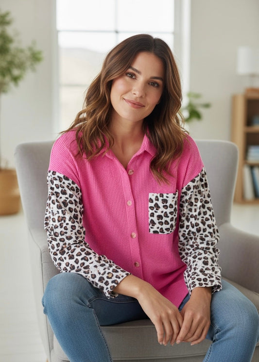 Western Leopard Corded Knit Patchwork Shacket Poet Street Boutique