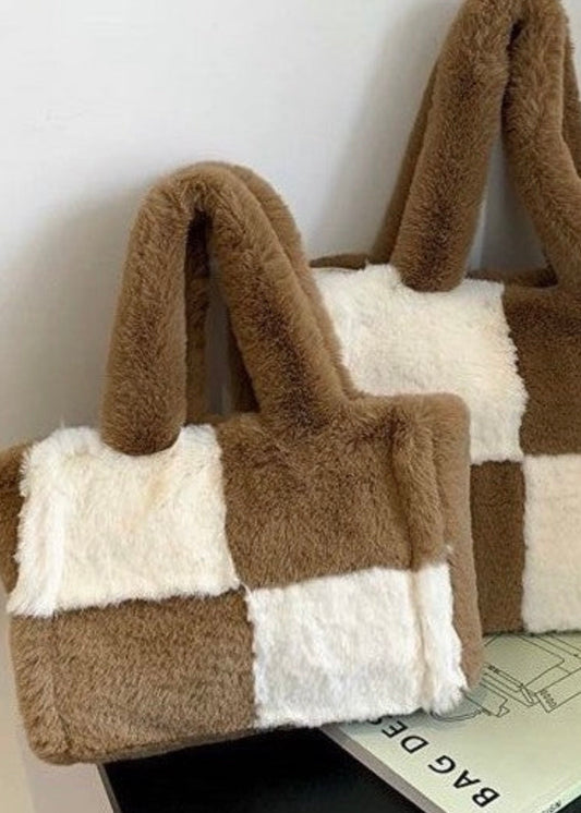 Fuzzy Checkered Shoulder Bag Miss Sparkling
