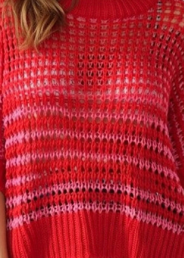 Stripe Draped 3/4 Sleeve Slouchy Sweater JUNIPER BLVD