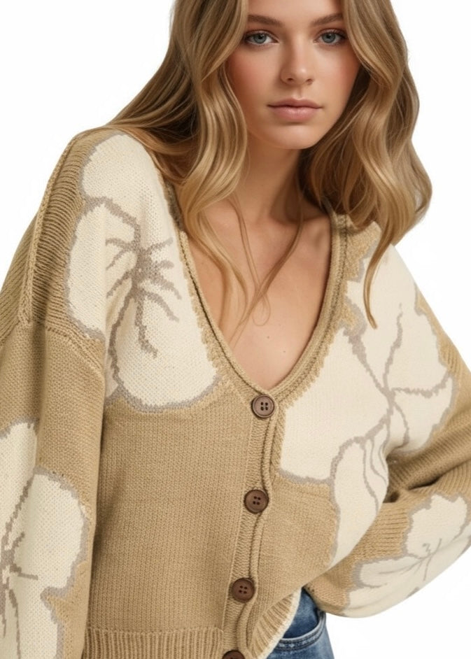V-Neck Button-Down Knit Cardigan