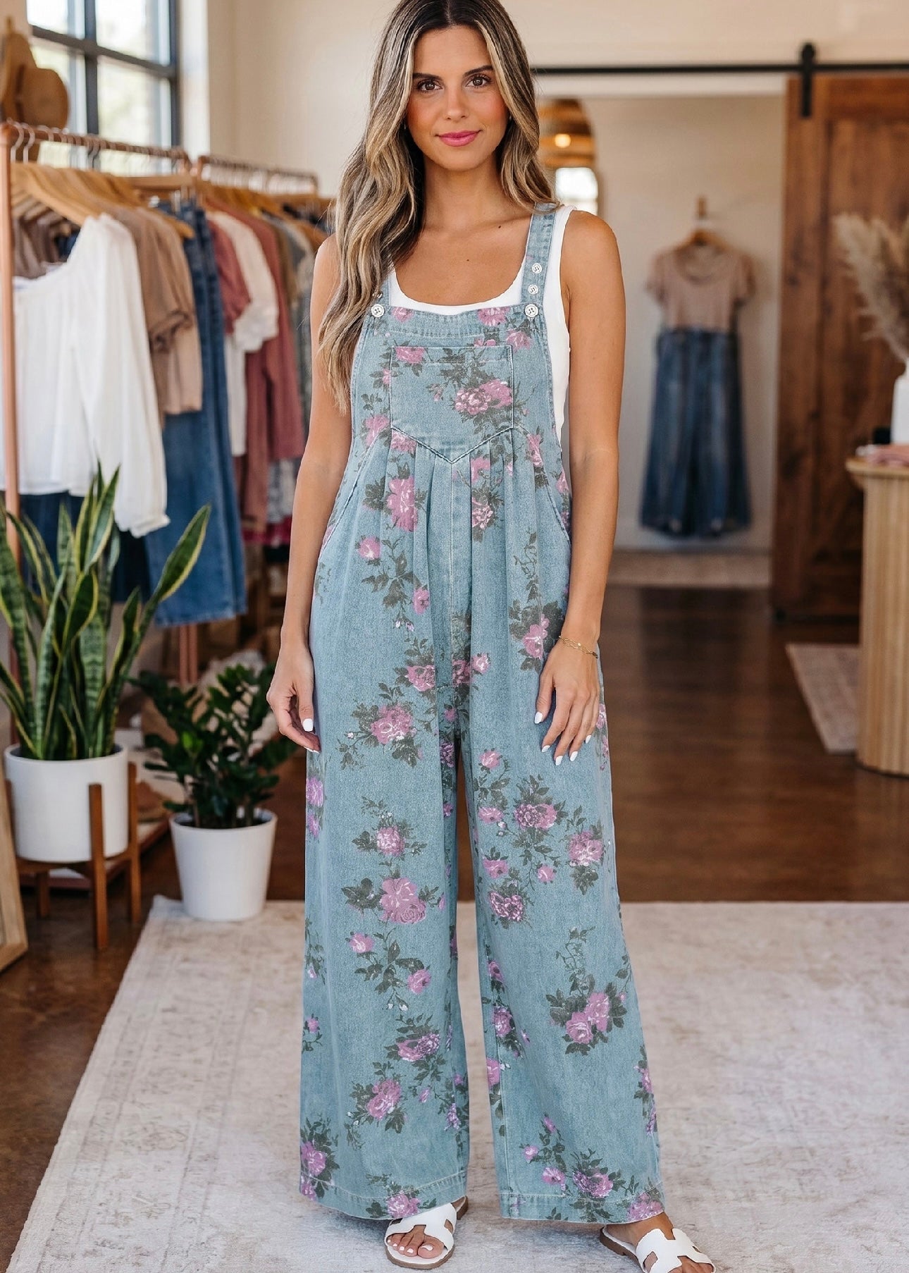 Floral Pleated High Waist Wide Leg Jumpsuit