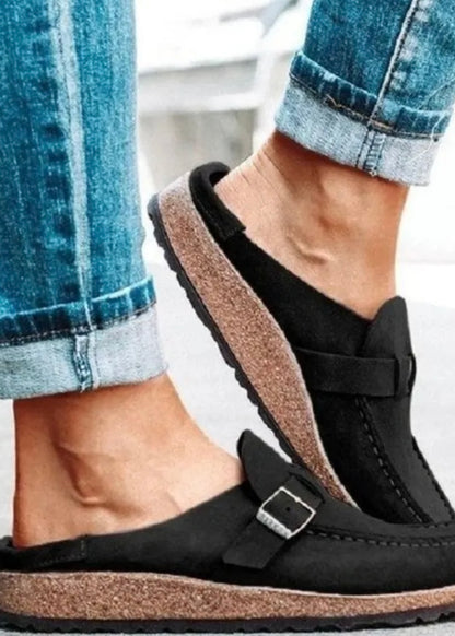 Round Toe Low Heel Buckle Loafers