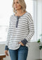 Stripe Waffle Knit Buttoned Henley Top Poet Street Boutique