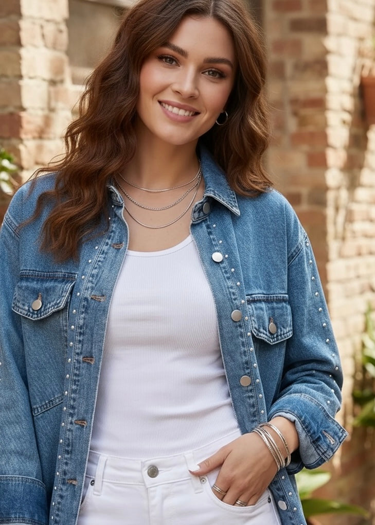 Rivet Embellished Style Denim Jacket