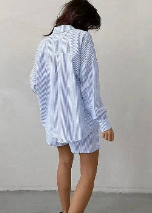 Blue and White Striped Two Piece Shorts Set Miss Sparkling