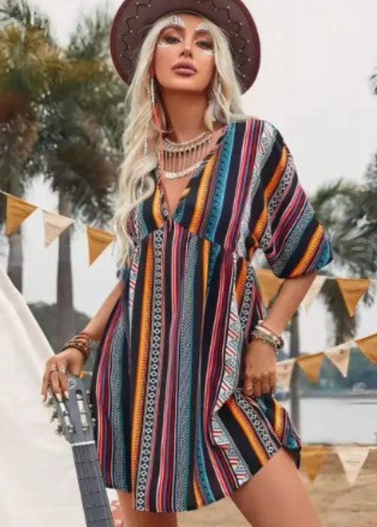 Striped v neck mini dress Poet Street Boutique