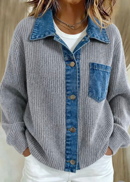 Denim Trim Button Up Cardigan
