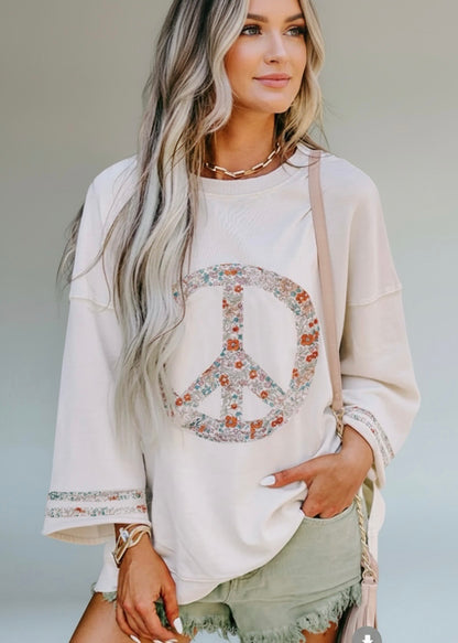Boho Peace Patch Long Sleeve Top