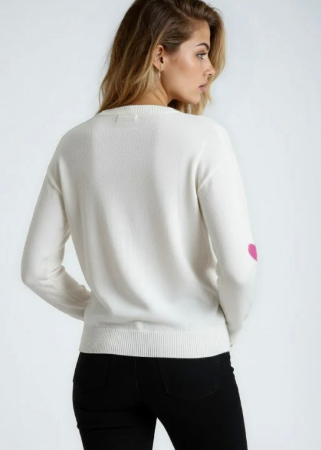 Hot Pink Heart Print Knit Sweater Miss Sparkling