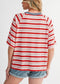 Red Striped Raglan Sleeve Contrast Neck T-Shirt EG fashion