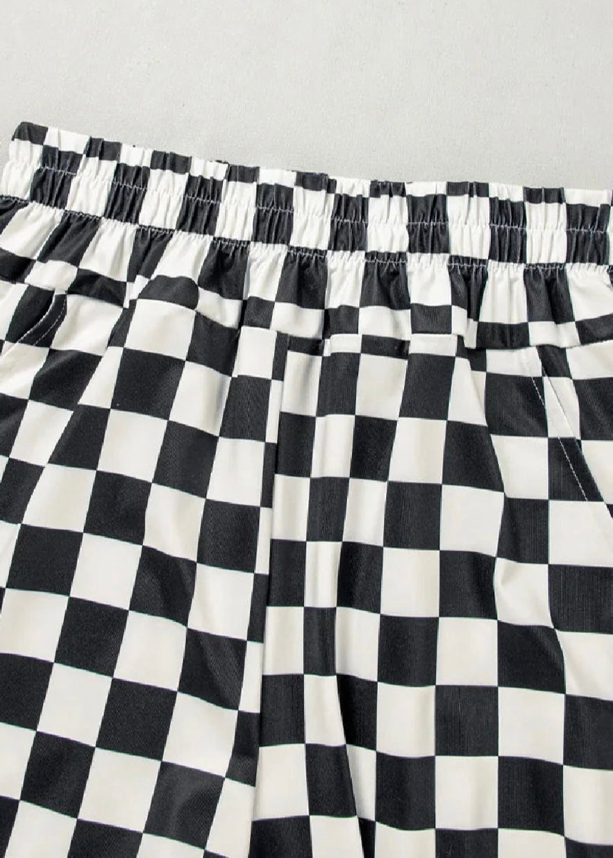 Checker High Waist Casual Shorts