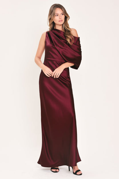 Gilded Drape Satin One  Shoulder Maxi Dress