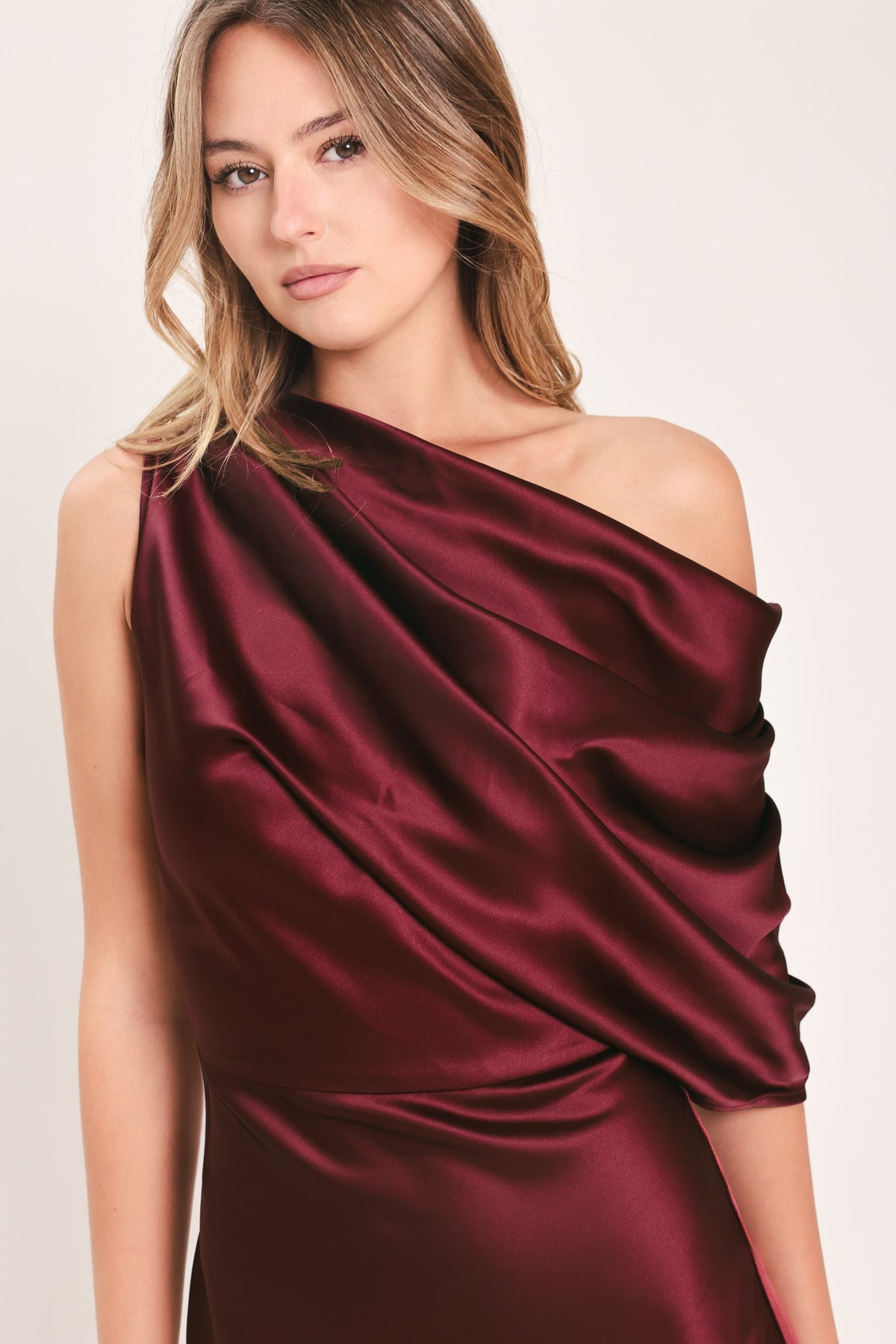GILDED DRAPE SATIN ONE-SHOULDER MAXI DRESS - Poet Street Boutique