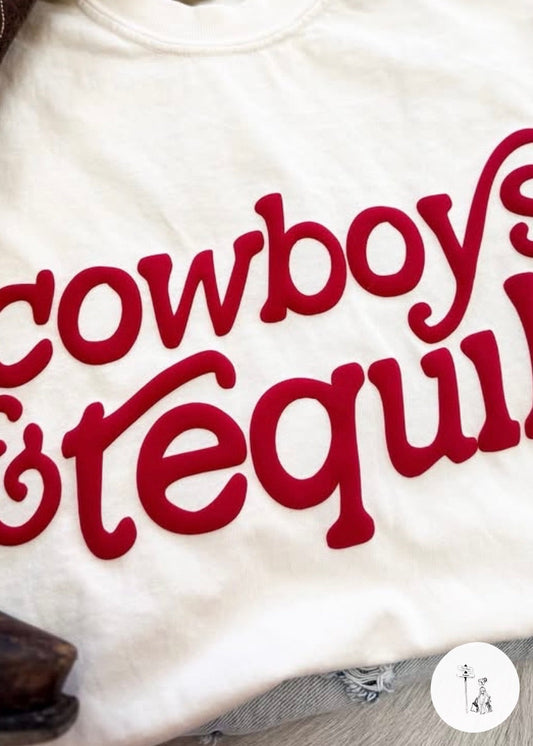 Cowboys & Tequila Puff Print Graphic Tee Poet Street Boutique
