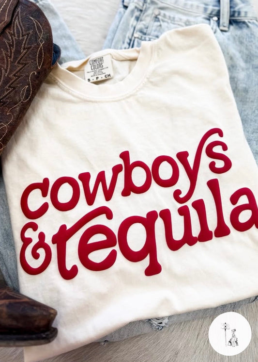 Cowboys & Tequila Puff Print Graphic Tee Poet Street Boutique