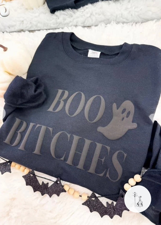 Boo Bitches Puff Print Black Sweatshirt