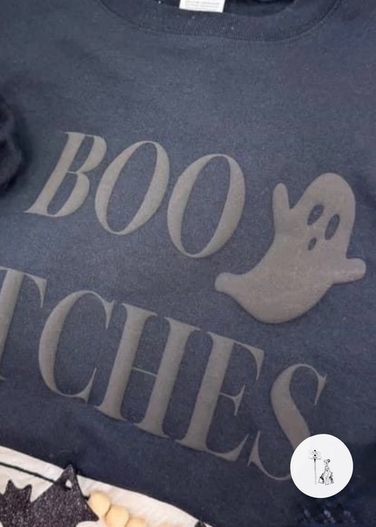 Boo Bitches Puff Print Black Sweatshirt