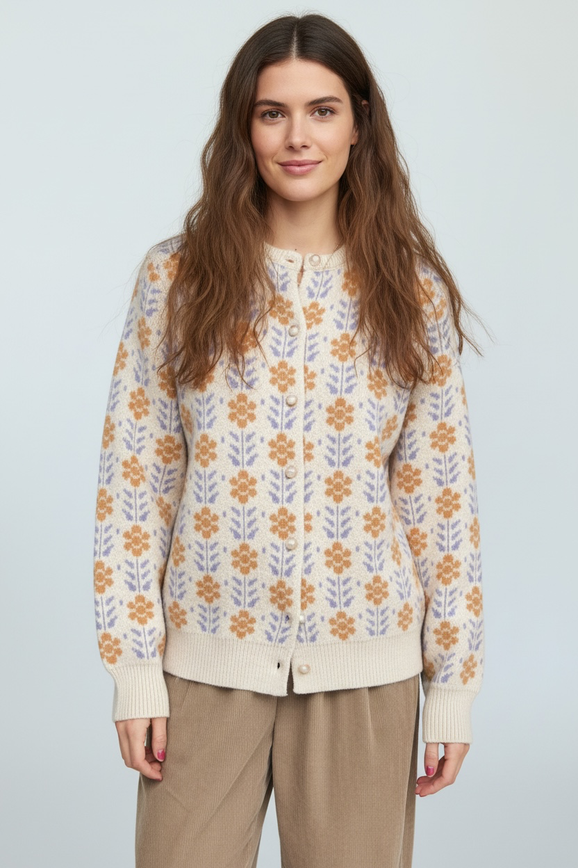 Floral Button Up Knit Cardigan