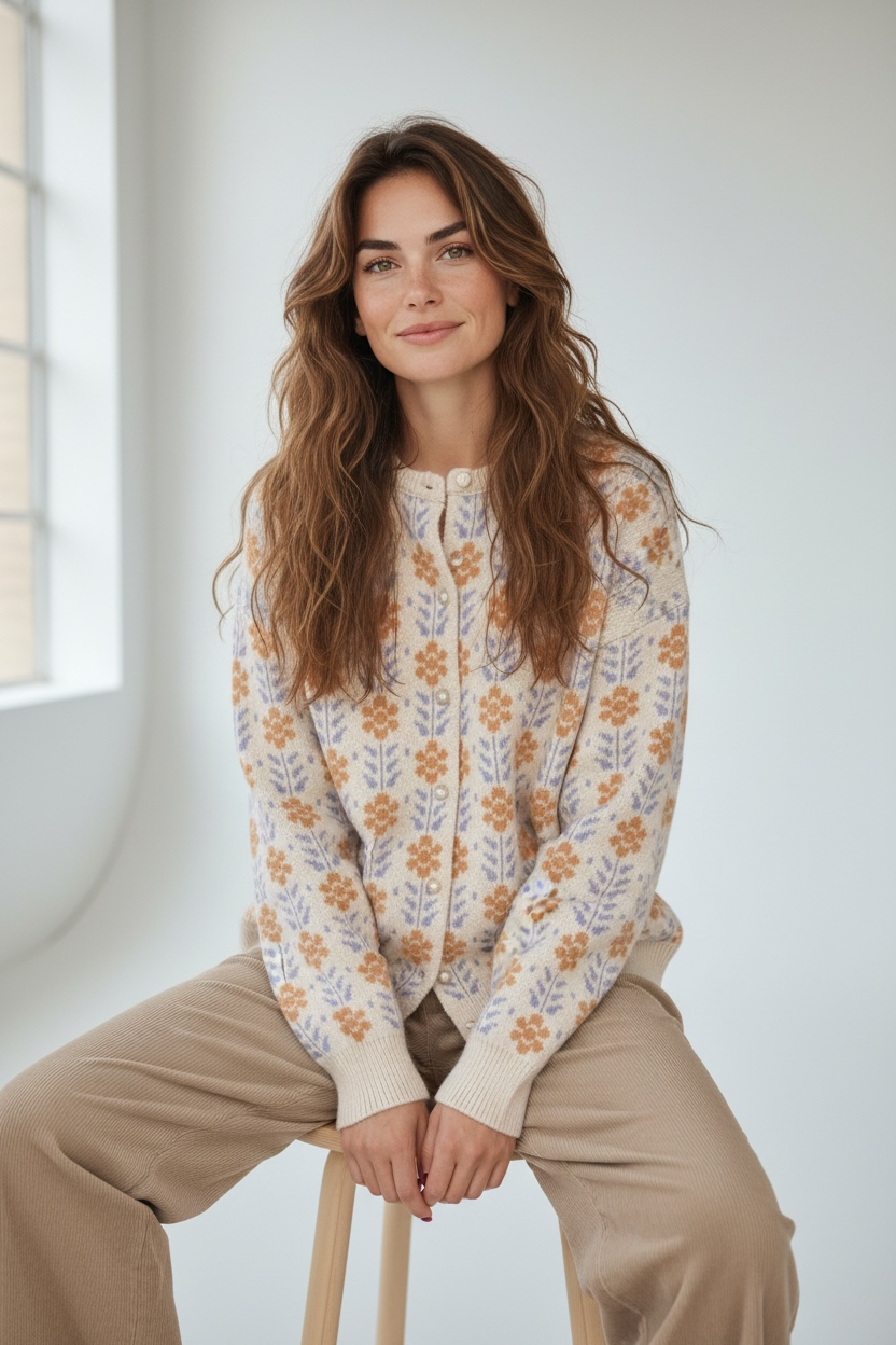 Floral Button Up Knit Cardigan