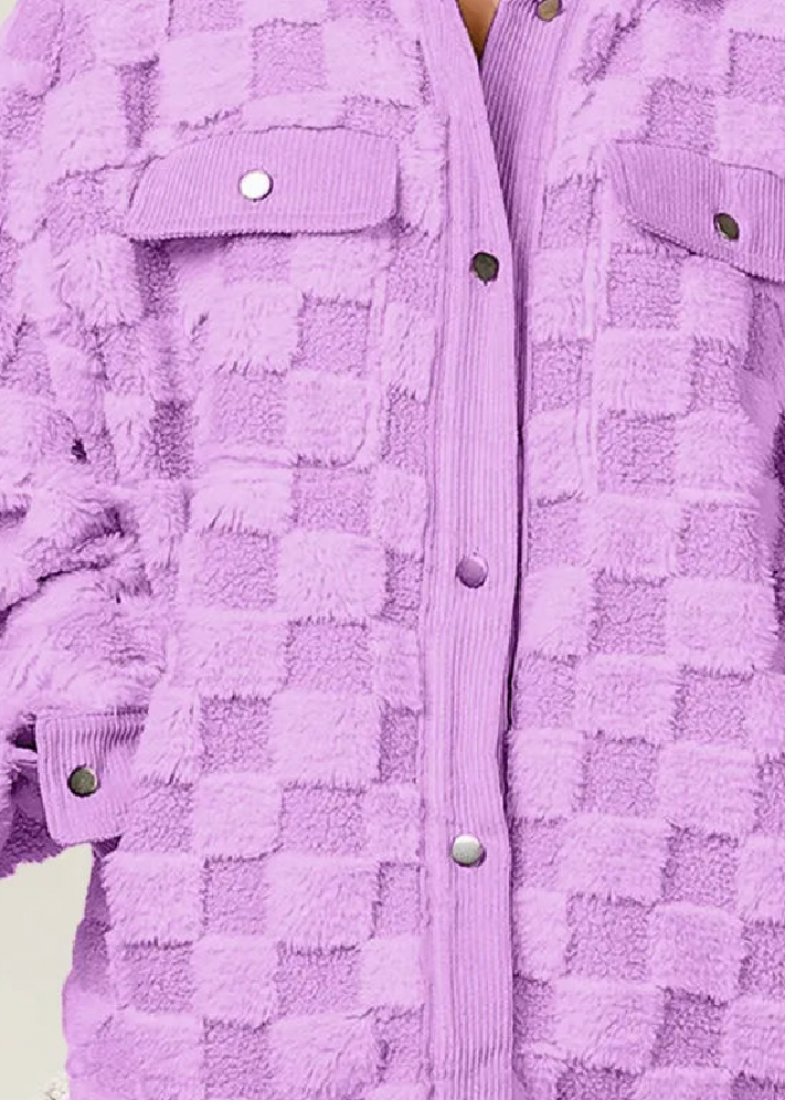 Double Take Button Up Fuzzy Checkered Shacket