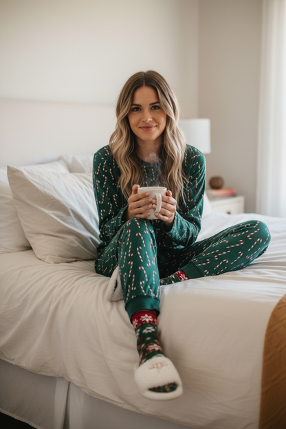 Christmas Candy Cane Top and Pants Loungewear Set SHEWIN INC.