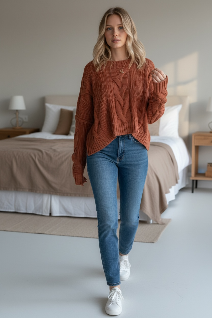 Textured Chunky Knit Long Sleeve Sweater JUNIPER BLVD