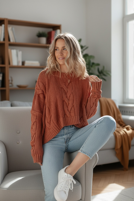 Textured Chunky Knit Long Sleeve Sweater JUNIPER BLVD