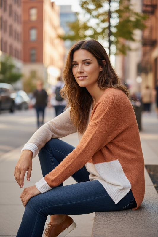 Colorblock Knit V-Neck Sweater Poet Street Boutique