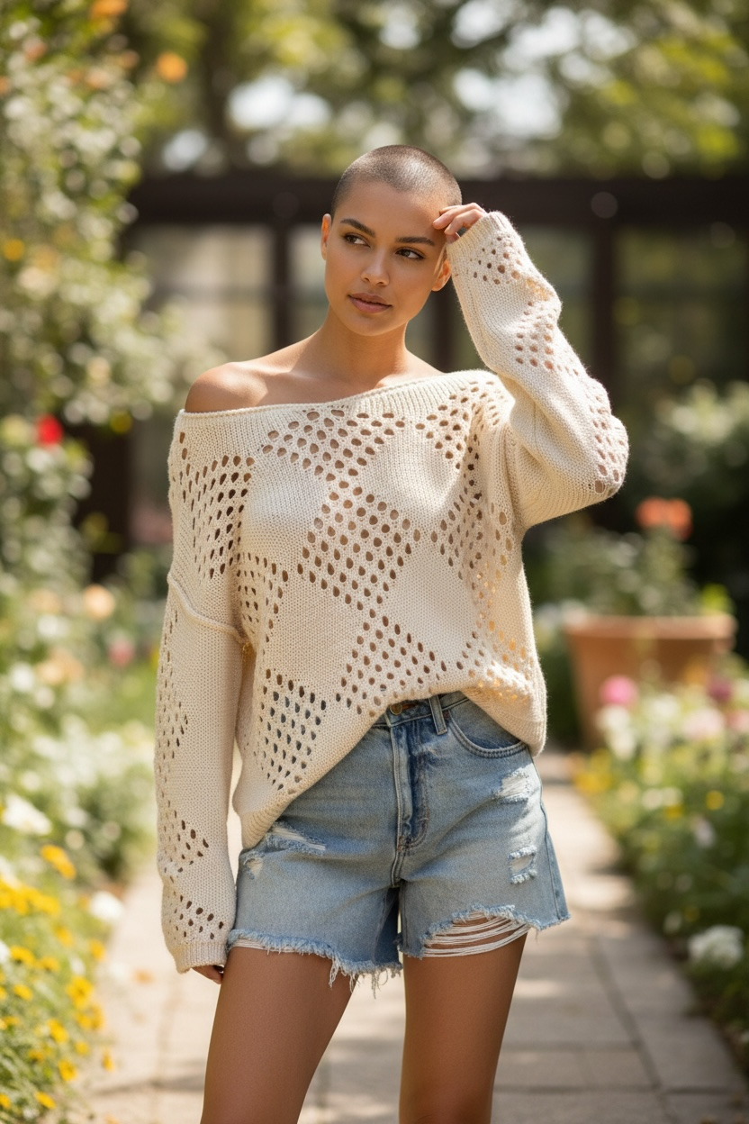 Miss Sparkling Hollow Knit Sweater Miss Sparkling