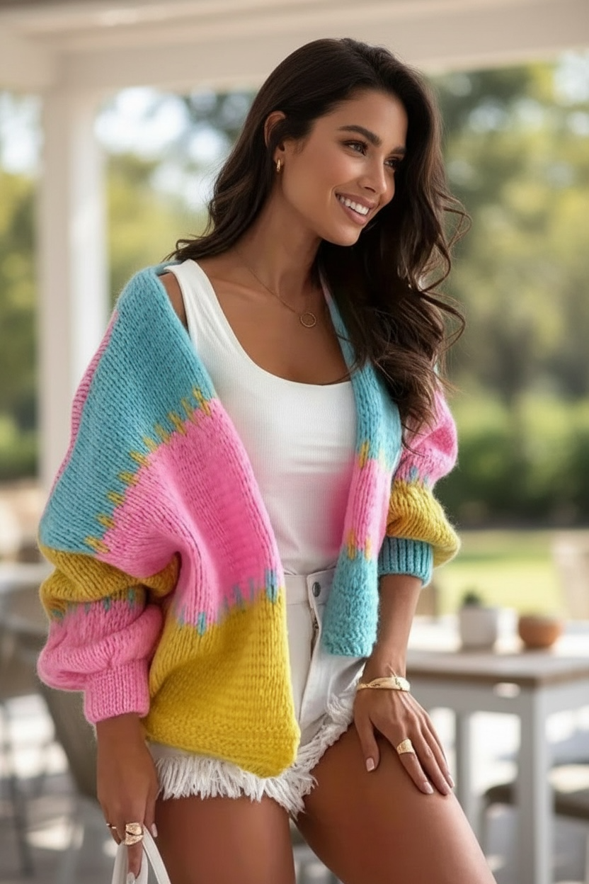 Women's Color-Block Knit Cardigan Miss Sparkling