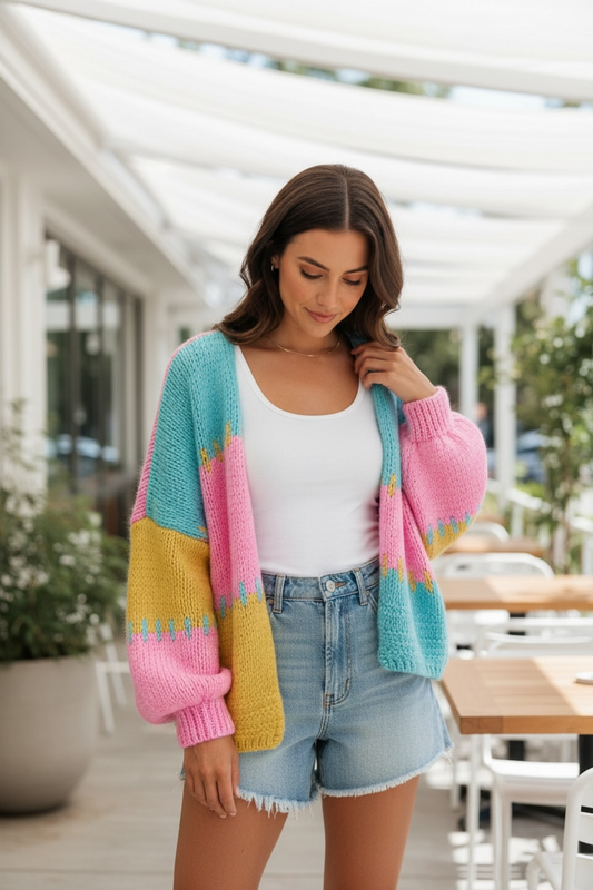 Women's Color-Block Knit Cardigan Miss Sparkling