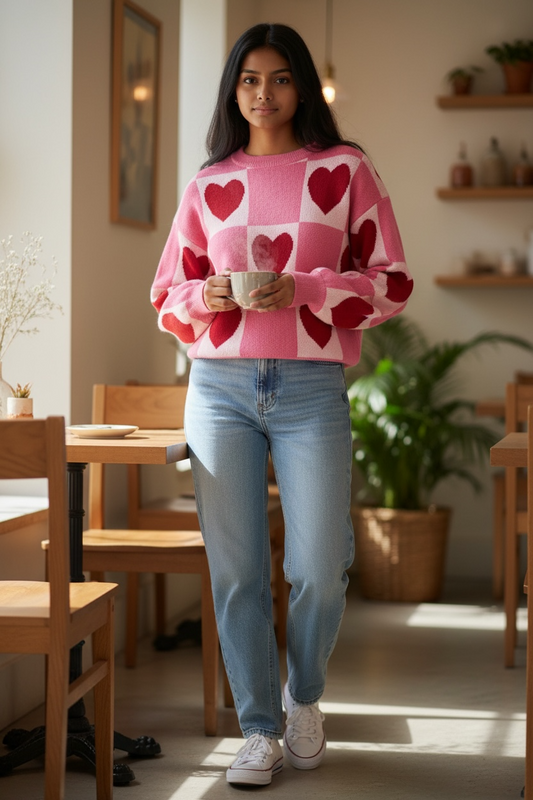 Valentine Heart Checked Sweater Poet Street Boutique
