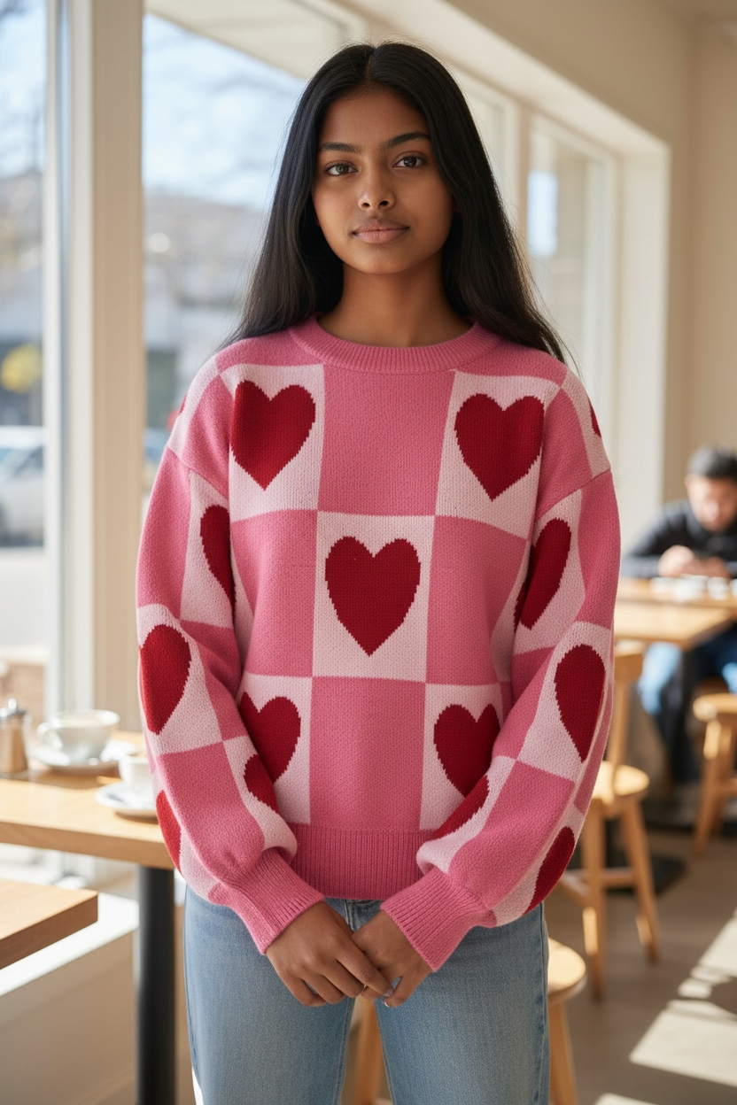 Valentine Heart Checked Sweater Poet Street Boutique
