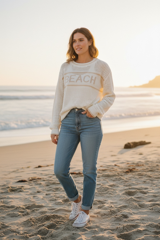 BEACH Hollow Out Knit Dolman Sleeve Sweater JUNIPER BLVD