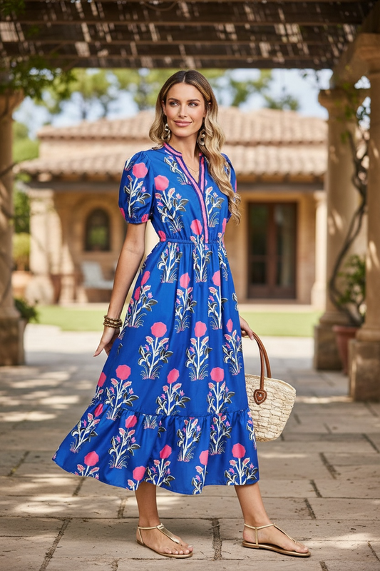 Floral Ruffle Hem Pop of Color Dress Poet Street Boutique