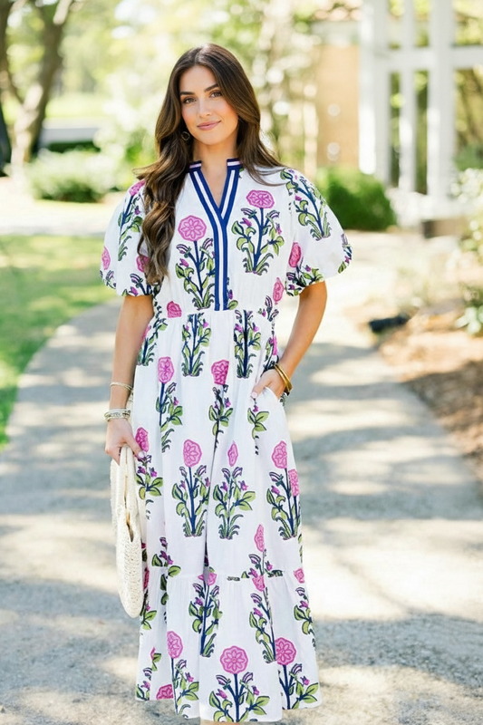 Floral Ruffle Hem Pop of Color Dress Poet Street Boutique