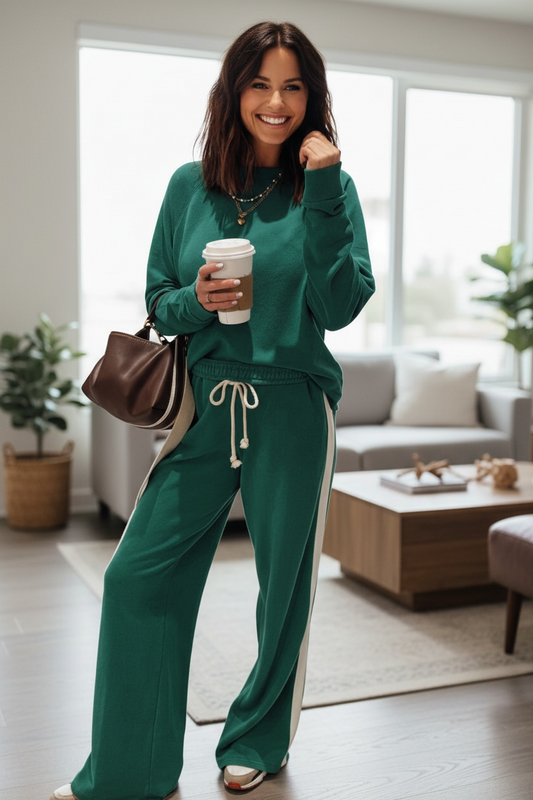 Green Varsity Stripe Top and Pants Set Poet Street Boutique