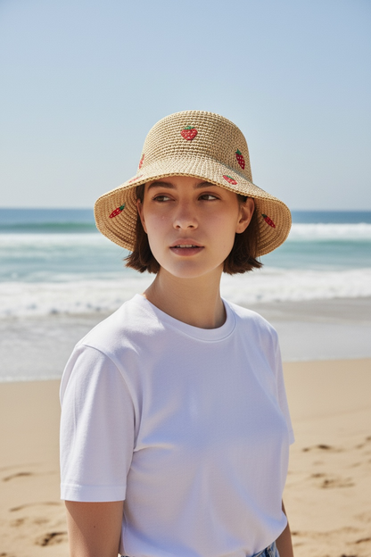 Sweet Strawberry Crochet Bucket Hat Poet Street Boutique