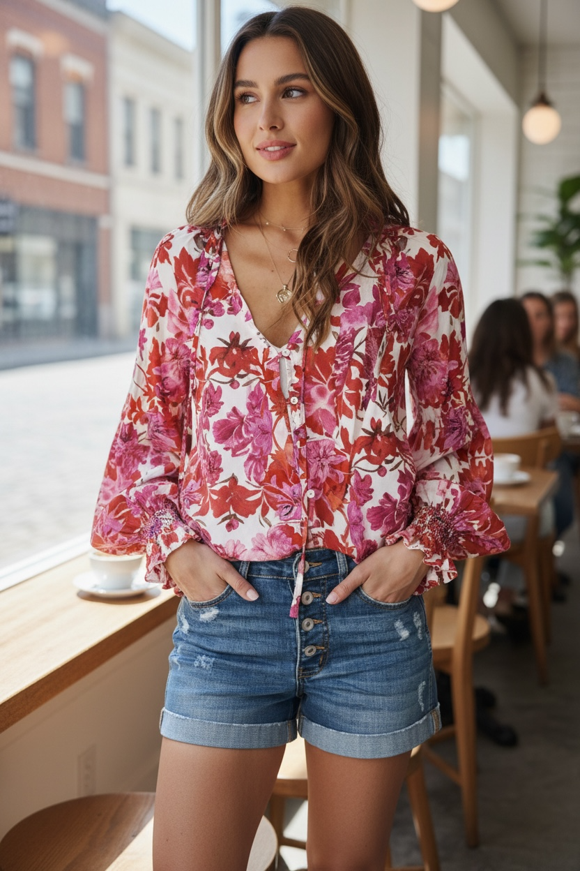 Boho Floral Smocked Puff Sleeve Blouse Poet Street Boutique