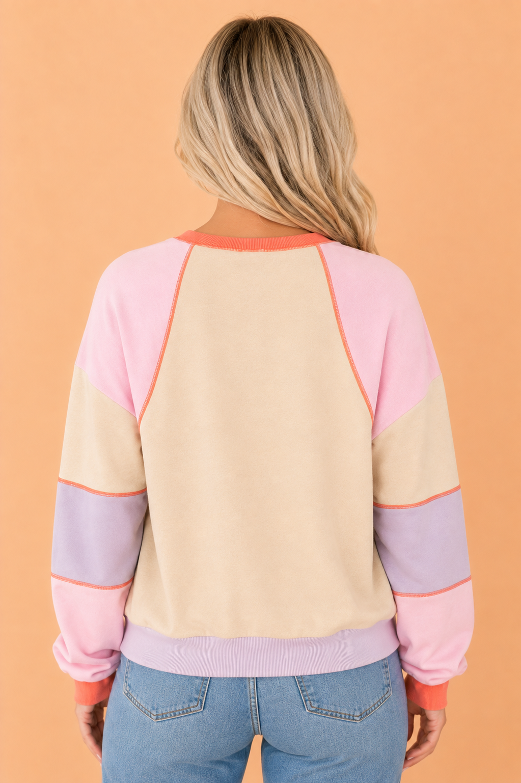 Colorblock Exposed Seam Long Sleeve Henley Top