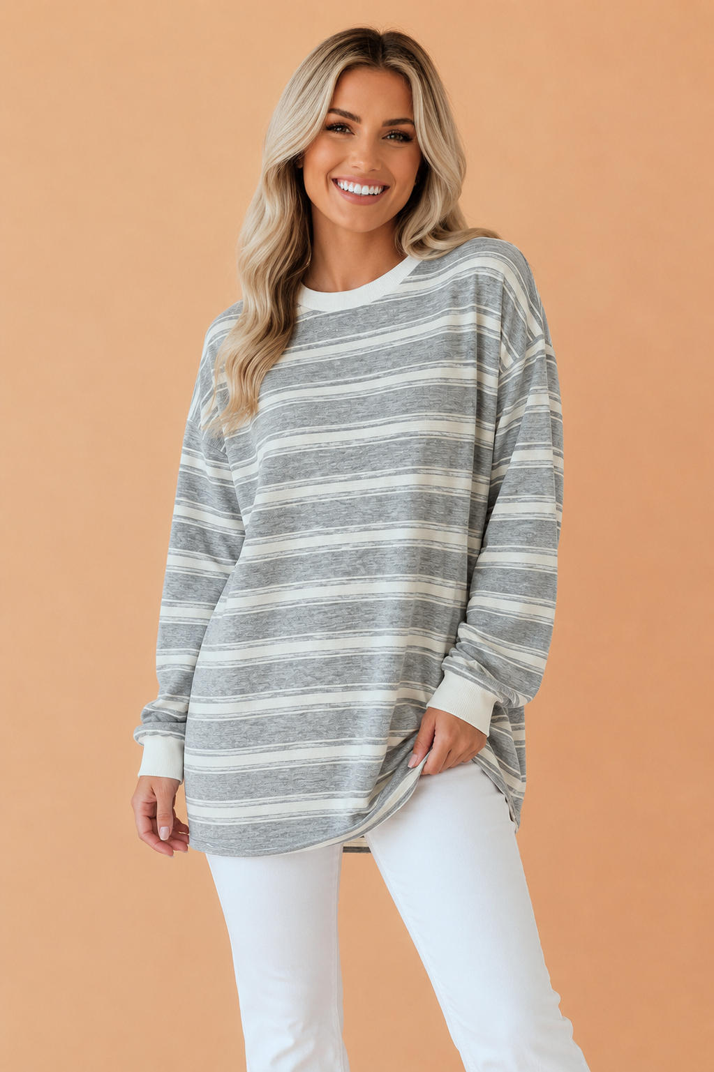 Gray Stripe Long Sleeve Tunic Top