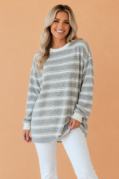 Gray Stripe Long Sleeve Tunic Top