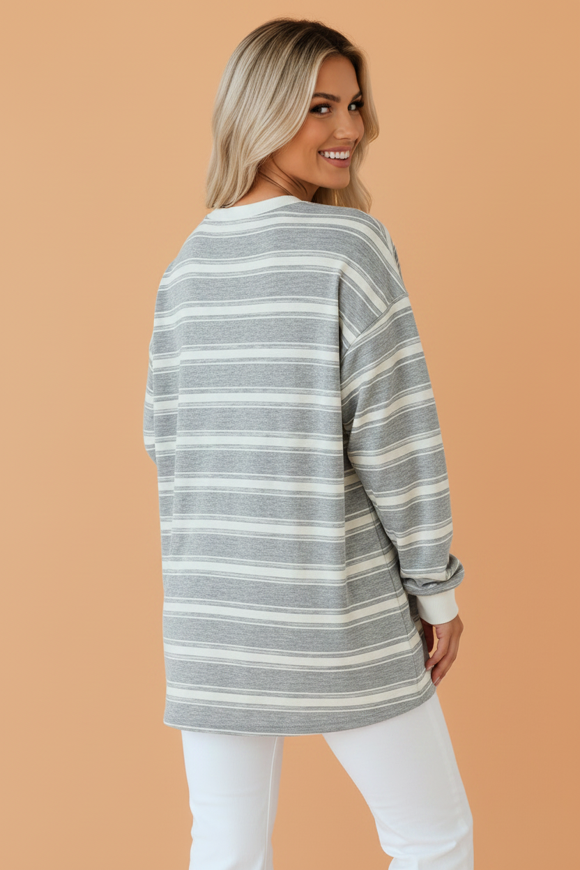 Gray Stripe Long Sleeve Tunic Top