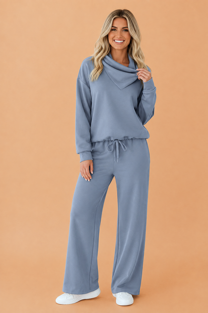 Cowl Neck Pullover & Wide Leg Pants Set