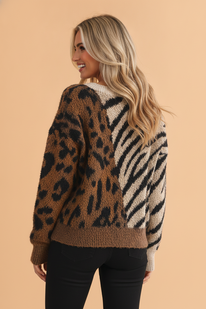 Leopard Zebra Patchwork Sweater