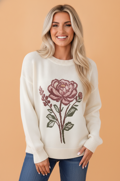 Floral Drop Shoulder Long Sleeve Sweater