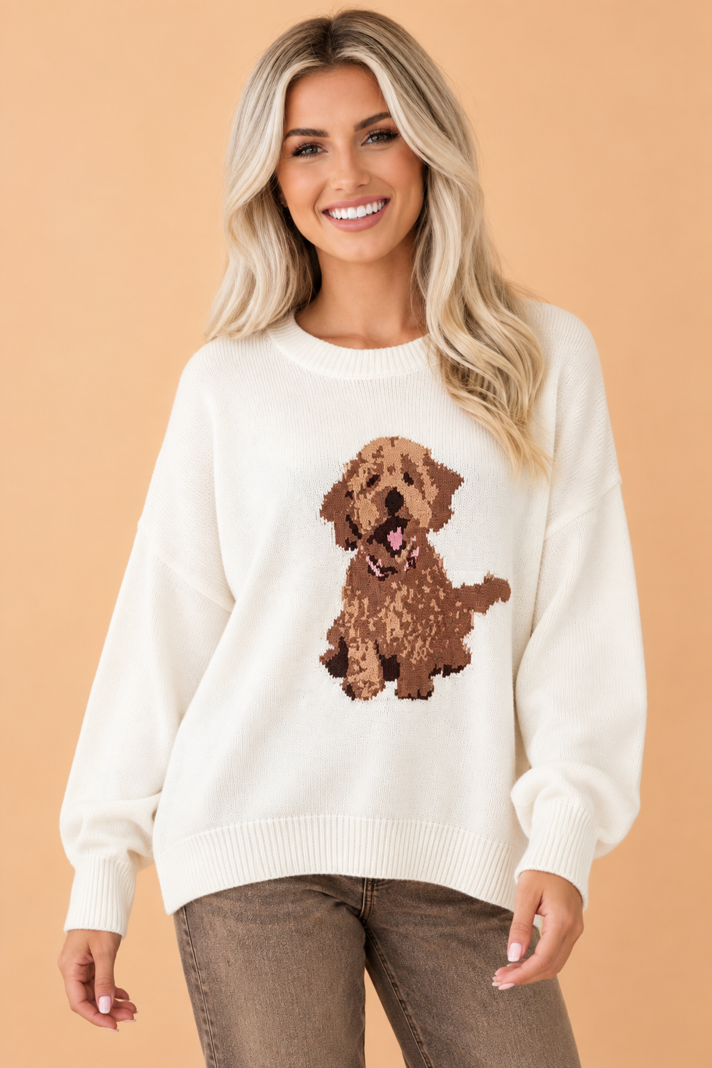 Dog Graphic Print Drop Shoulder Sweater