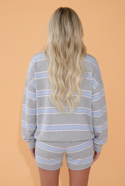 Stripe Mock Neck Long Sleeve Top & Shorts Set