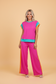 Colorblock Short Sleeve Top & Wide Leg Pants Set