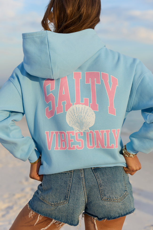 Salty Vibes Only Light Blue Graphic Hoodie